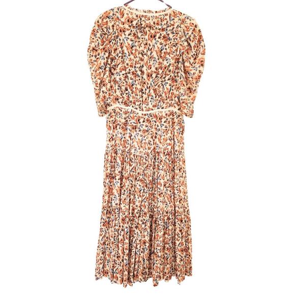 Ulla Johnson Dress Midi Wrap Orange Blue Ruffle Pleated Knit Trim Lisette US 4 - Picture 4 of 13